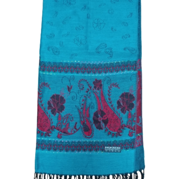 Cashmere pashmina scarf wrap teal and red paisley print - Picture 3 of 5